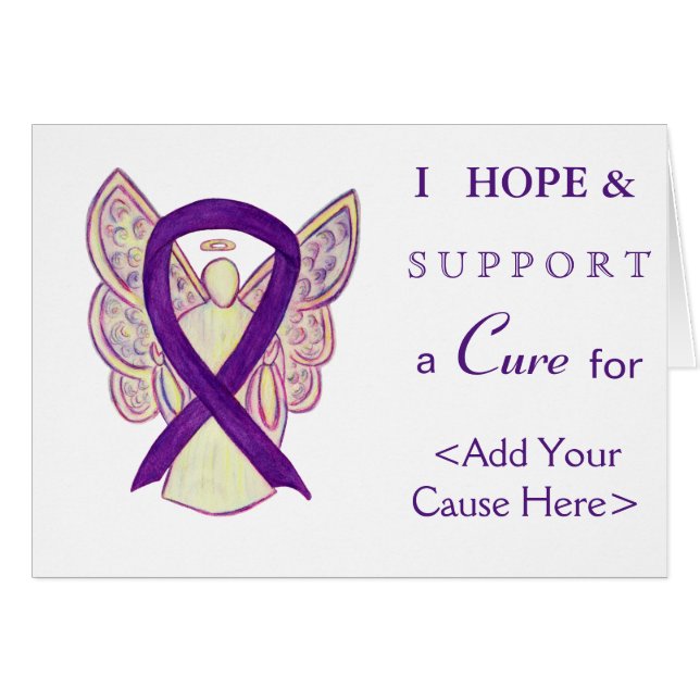 Purple Awareness Ribbon Angel Art Greeting Cards (Front Horizontal)