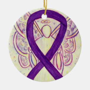 Purple Awareness Ribbon Angel Custom Art Ornaments