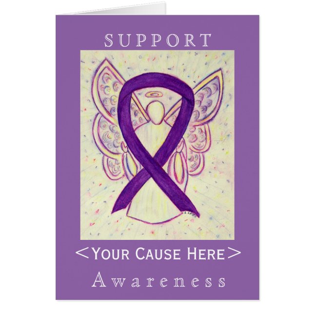 Purple Awareness Ribbon Angel Customised Card (Front)