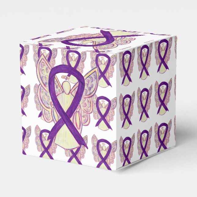 Purple Awareness Ribbon Angel Party Favour Boxes (Front Side)