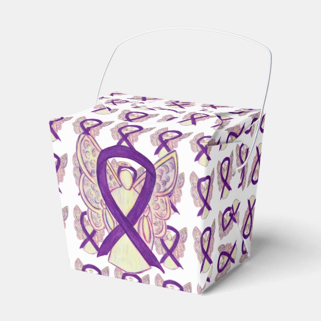 Purple Awareness Ribbon Angel Take Out Favour Boxe Box (Front Side)