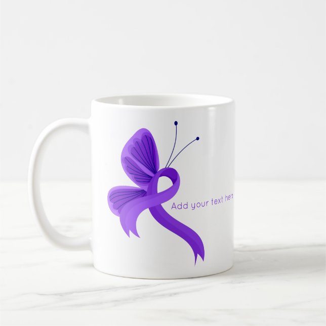 Purple Awareness Ribbon Butterfly  Coffee Mug (Left)