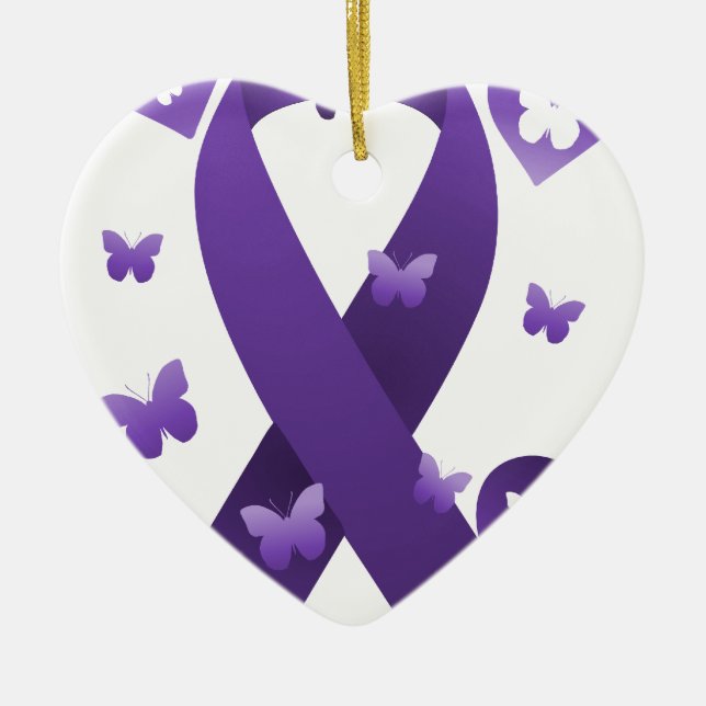 Purple Awareness Ribbon Ceramic Ornament (Front)