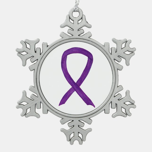 Purple Awareness Ribbon Charm Holiday Ornaments (Front)