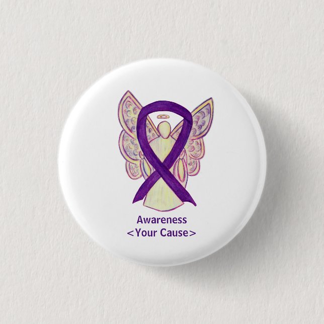 Purple Awareness Ribbon Custom Angel Art Pins (Front)