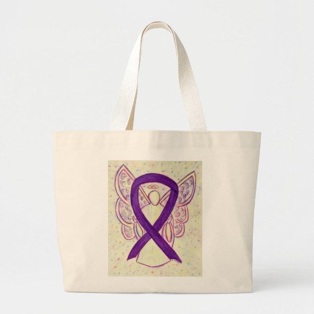 Purple Awareness Ribbon Custom Art Tote Bag (Front)