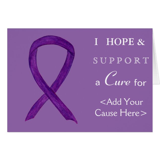 Purple Awareness Ribbon Custom Cause Note Cards (Front Horizontal)