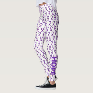 Purple Awareness Ribbon Custom Words Leggings