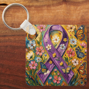 Purple Awareness Ribbon Fibro Key Ring