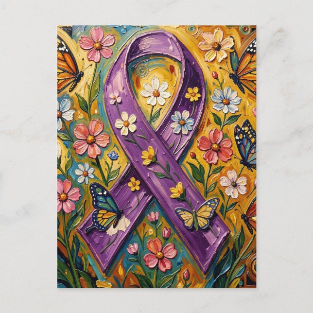 Purple Awareness Ribbon Fibro Postcard (Front)