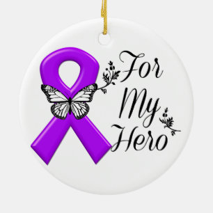Purple Awareness Ribbon For My Hero Ceramic Tree Decoration