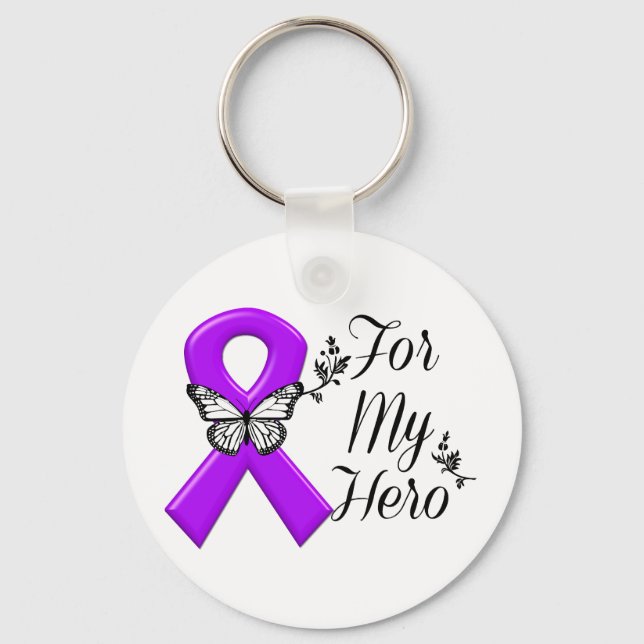 Purple Awareness Ribbon For My Hero Key Ring (Front)