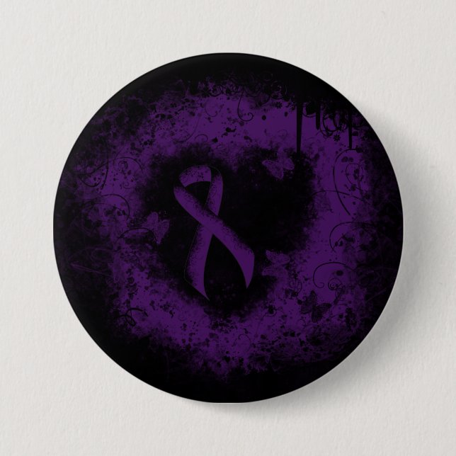 Purple Awareness Ribbon Grunge Heart 7.5 Cm Round Badge (Front)