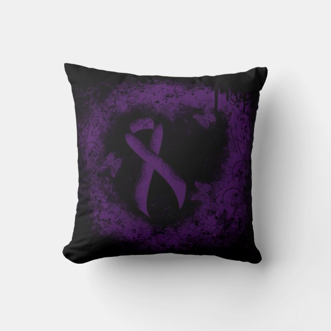 Purple Awareness Ribbon Grunge Heart Cushion (Front)