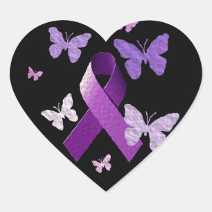 Purple Awareness Ribbon Heart Sticker