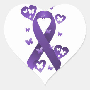 Purple Awareness Ribbon Heart Sticker