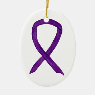 Purple Awareness Ribbon Holiday Art Ornaments