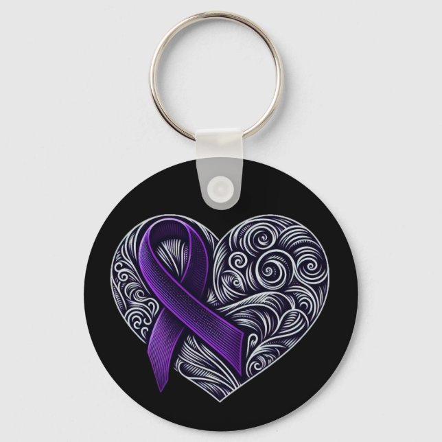 Purple Awareness Ribbon Key Ring (Front)