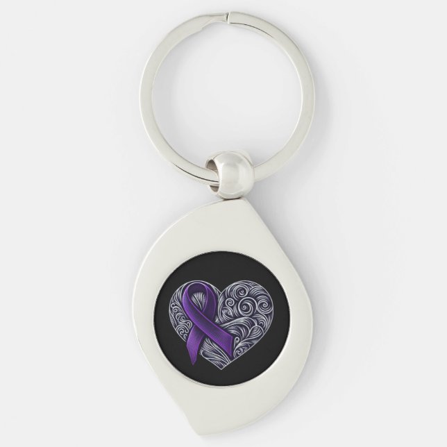 Purple Awareness Ribbon Metal Keychain  (Front)