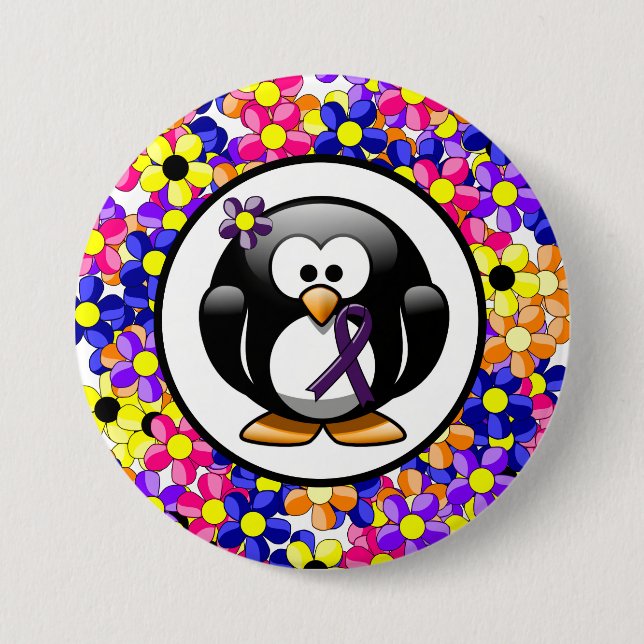 Purple Awareness Ribbon Penguin 7.5 Cm Round Badge (Front)