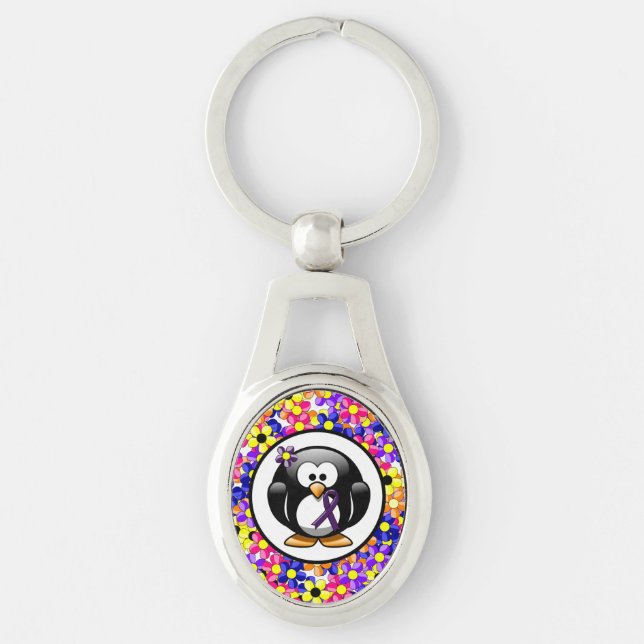 Purple Awareness Ribbon Penguin Key Ring (Front)