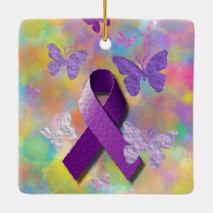 Purple Awareness Ribbon with butterflies Ceramic Tree Decoration
