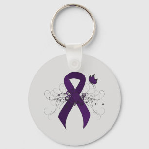 Purple Awareness Ribbon with Butterfly Key Ring
