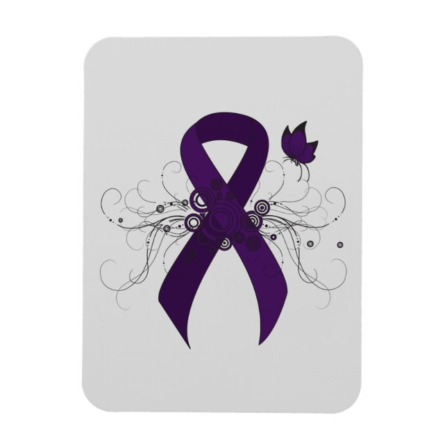 Purple Awareness Ribbon with Butterfly Magnet (Vertical)