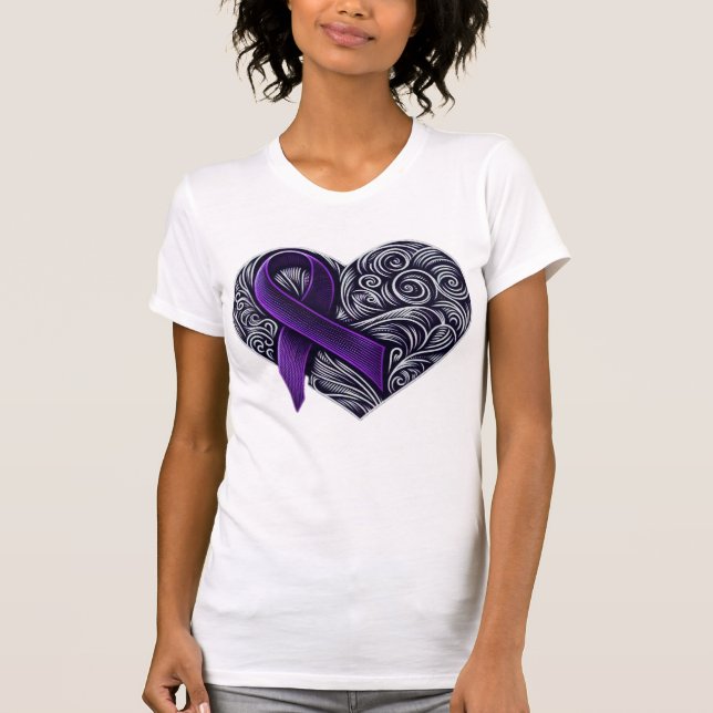 Purple Awareness Ribbon with Heart on back T-Shirt (Front)