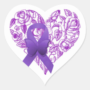 Purple Awareness Ribbon with Roses Heart Sticker