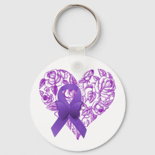 Purple Awareness Ribbon with Roses Key Ring