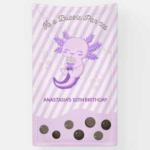 Purple Axolotl Bubble Boba Tea Birthday Party Banner