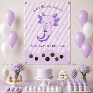 Purple Axolotl Bubble Boba Tea Birthday Party Banner