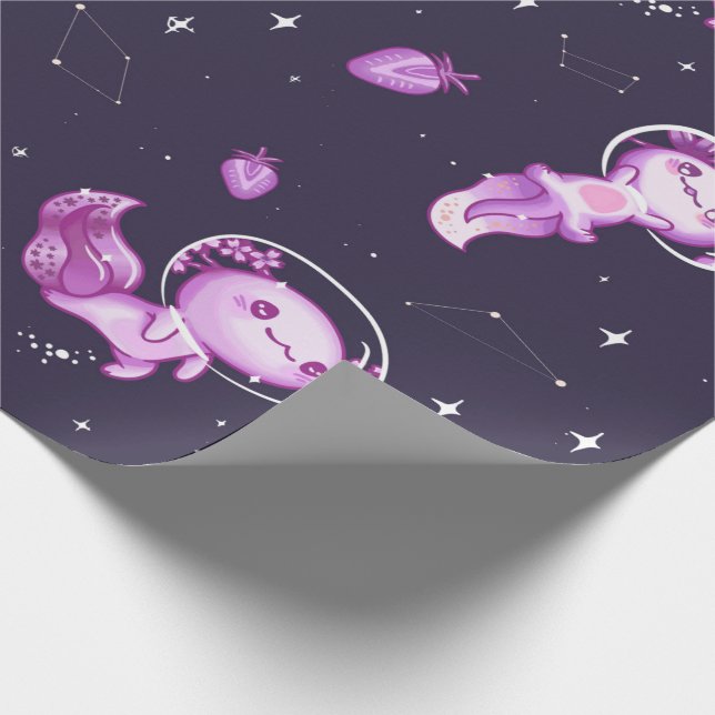 Purple Axolotls in Space Wrapping Paper (Corner)