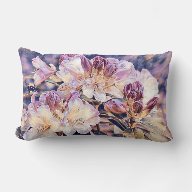Purple azeea blossom branch flowers watercolor lumbar cushion (Front)