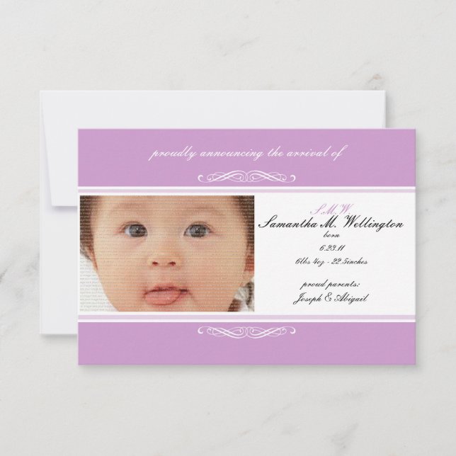 Purple Baby Announcement Cards (Front)