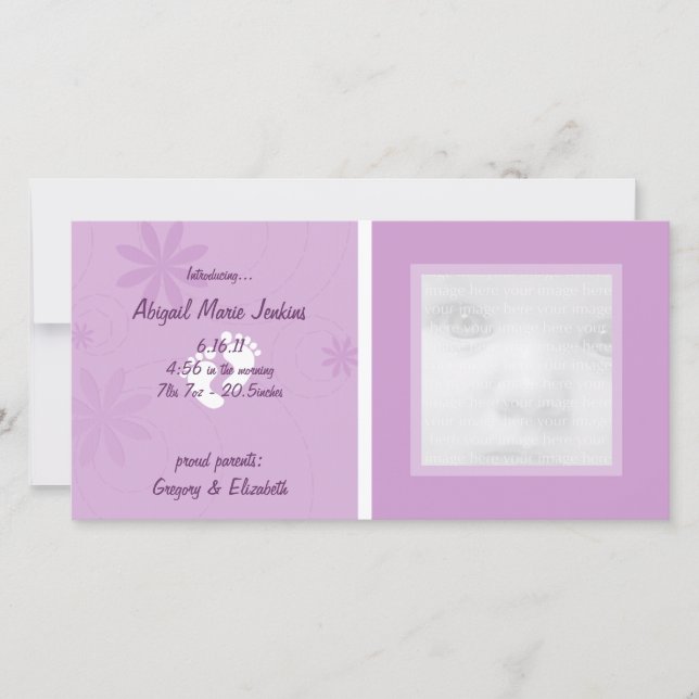Purple Baby Announcement Photo Cards (Front)