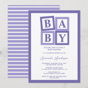 Purple Baby Blocks Girl Baby Shower Invitation