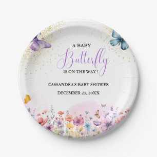 Purple Baby butterfly Baby shower Paper Plate