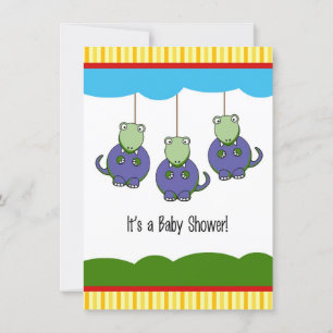 Purple Baby Dinosaurs Shower Invitation
