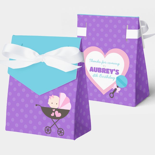 Purple Baby Doll Treat Gift Favour Boxes (Teal Blue and Purple Polka Dot Baby Doll Birthday Party Favor Boxes)