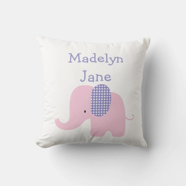 Purple Baby Elephant Personalised Pillows (Front)