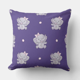 Purple Baby Girl Elephant Nursery Throw Pillow