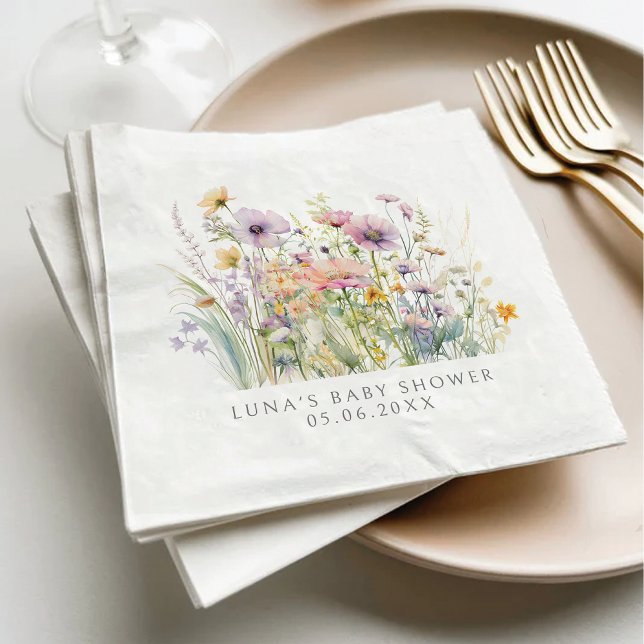 Purple Baby In Bloom Floral Wildflower Baby Shower Napkin (Creator Uploaded)