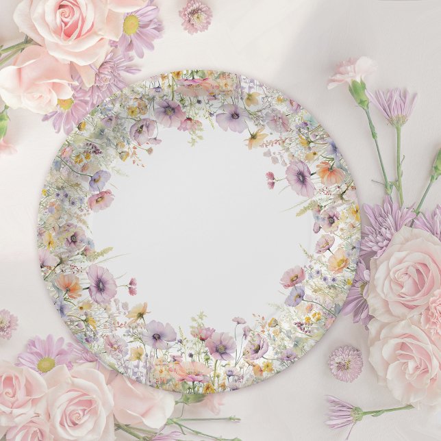 Purple Baby In Bloom Floral Wildflower Baby Shower Paper Plate (Creator Uploaded)