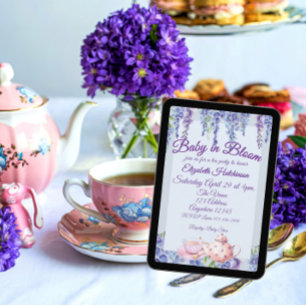 Purple Baby in Bloom Tea Party Baby Shower Invitation