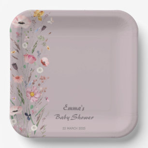 Purple Baby in Bloom Wildflower Baby Shower Paper Plate