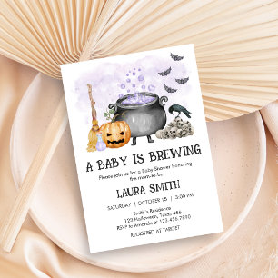 Purple Baby is Brewing Halloween Baby Shower Invitation