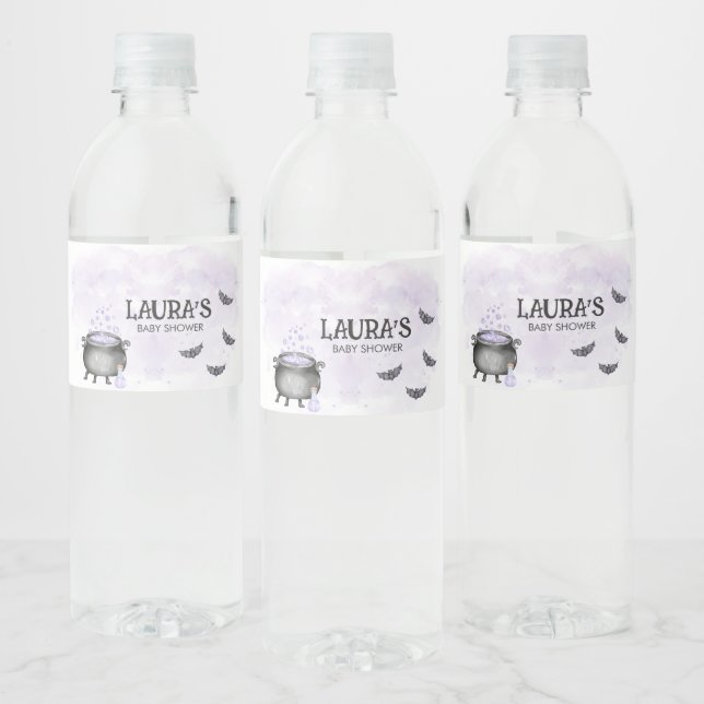 Purple Baby is Brewing Halloween Baby Shower Water Bottle Label (Bottles)