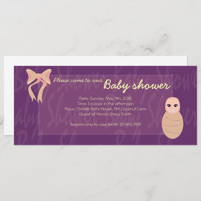 Purple Baby shower Baby in a bundle invitation (Front/Back)